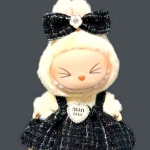 New 💚2pcs Black  Min*Logo Doll Dress w/Bow for 17cm Dolls (Doll is not included